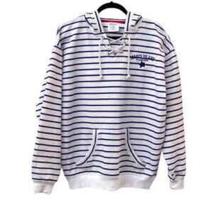 EXIST Men's Hoodie White/Blue Stripe Medium New